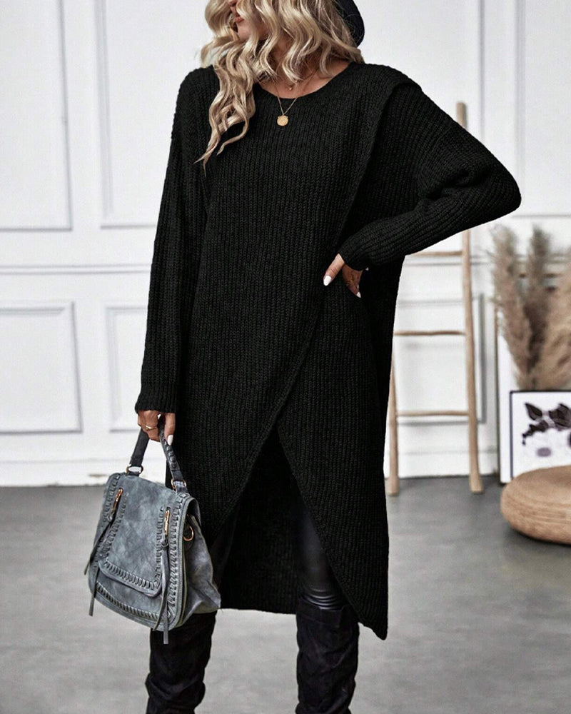 Women's Ribbed Sweater Dress Long Sleeve Knee-Length
