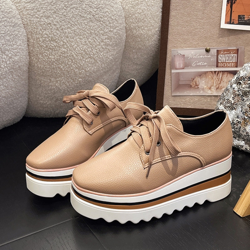 Women's Platform Oxford Shoes with Lace-Up Upper and Wedge Sole