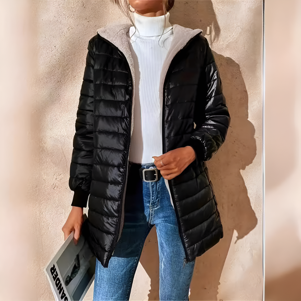 Women's Quilted Hooded Puffer Coat with Sherpa Lining