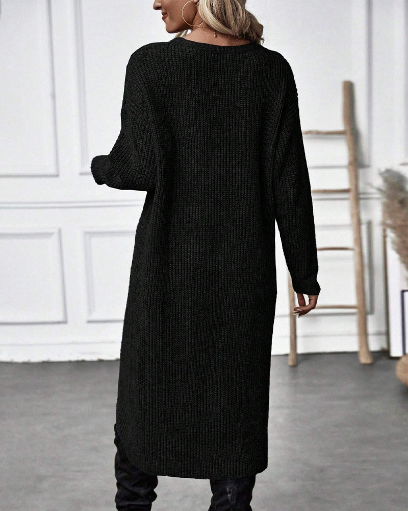 Women's Ribbed Sweater Dress Long Sleeve Knee-Length