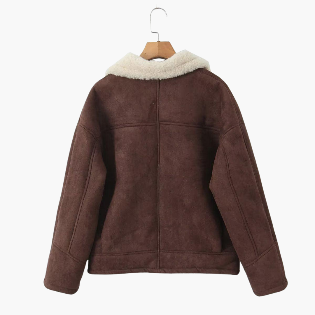 Vintage Faux Shearling Jacket - Women's Oversized Winter Coat