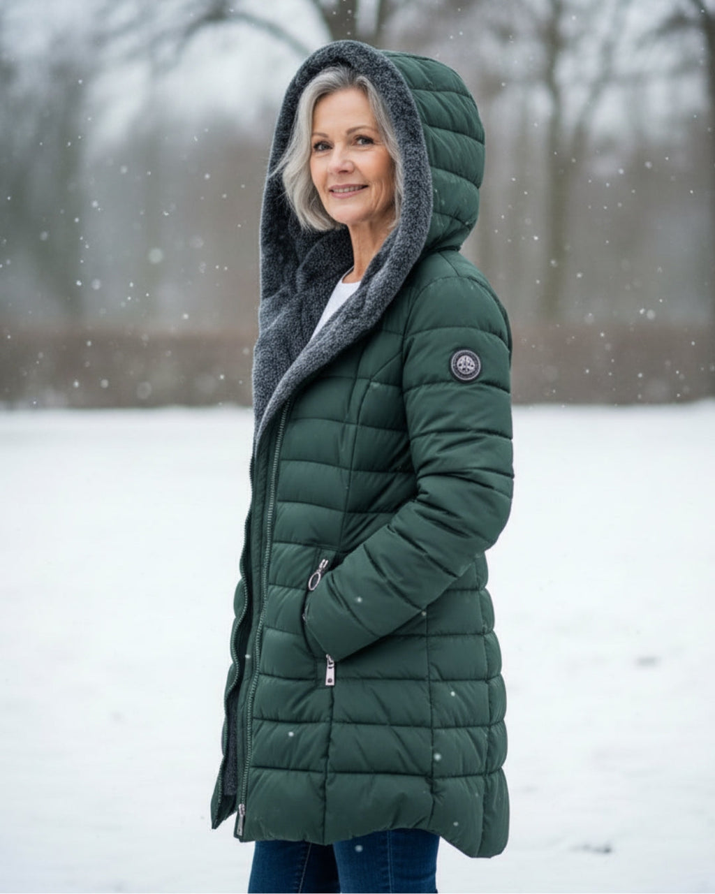 Women's Hooded Quilted Long Puffer Coat, Full-Zip Front