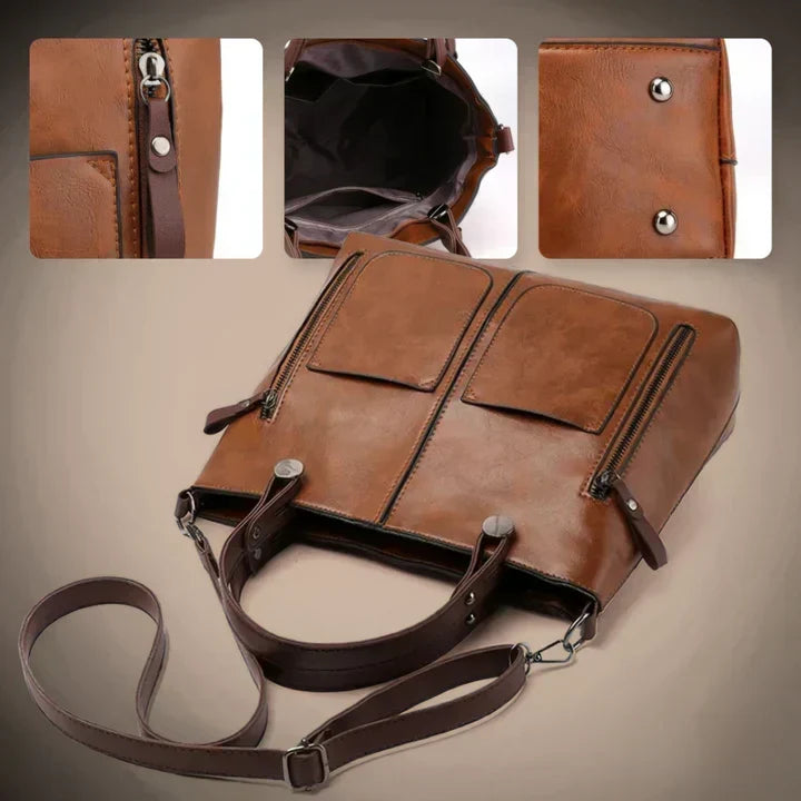 Women's Structured Tote Bag with Front Pockets