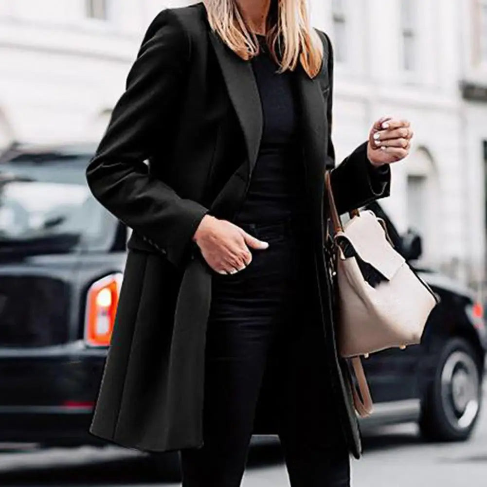 Women's Knee-Length Blazer Coat with Notch Lapel