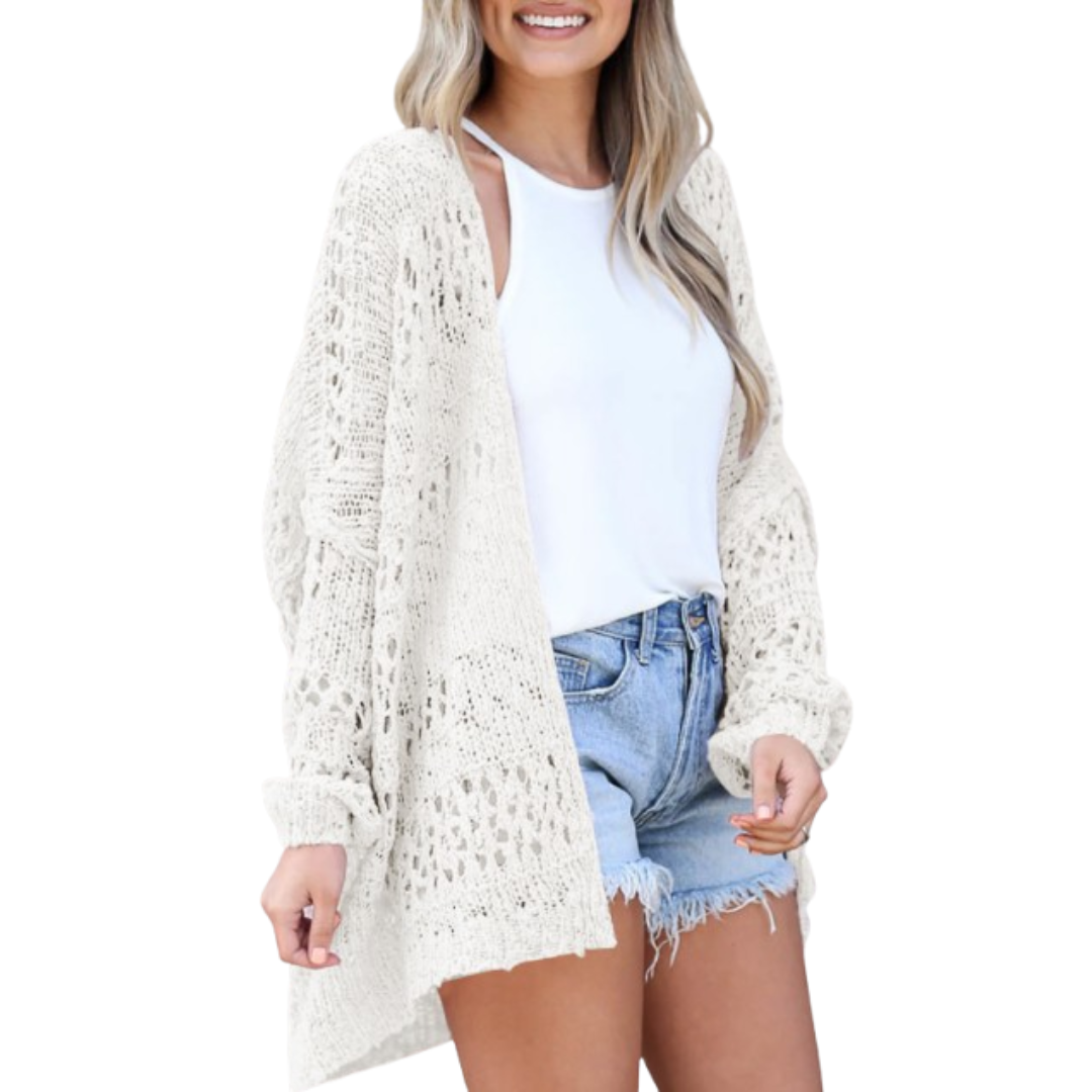 Women's Oversized Cardigan with Open-Knit Design and Lightweight Fabric