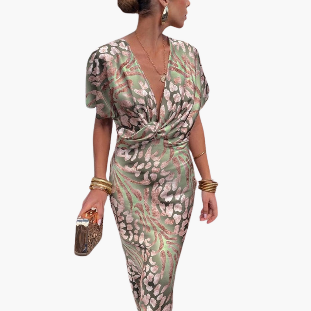 Women’s Silk Midi Dress with Wrap Design