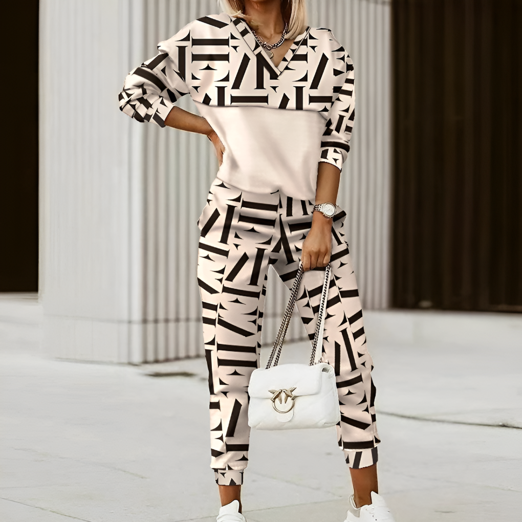 Women's Geometric Print Two-Piece Tracksuit Set