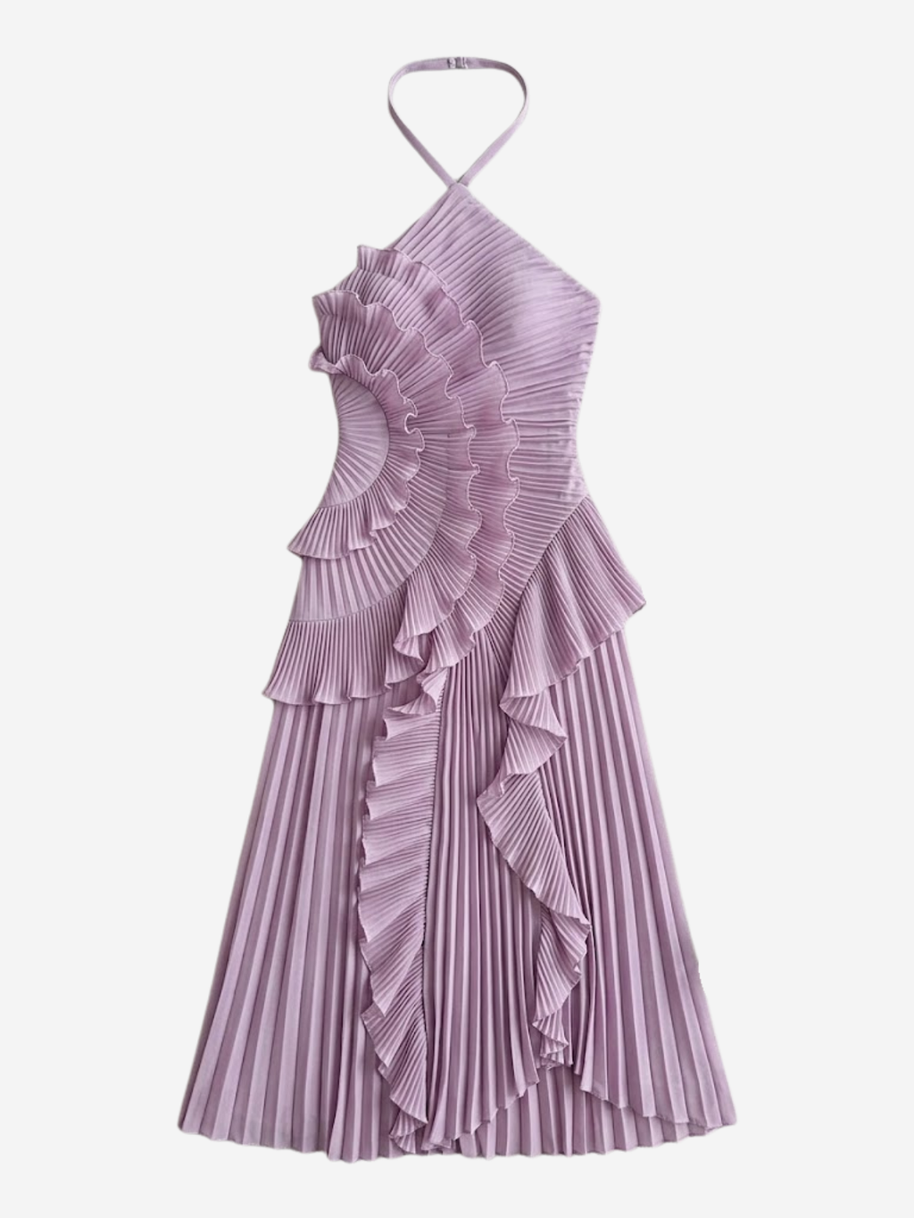 Montarello Women's Pleated Ruffle Halterneck Maxi Dress – Wedding Guest Style