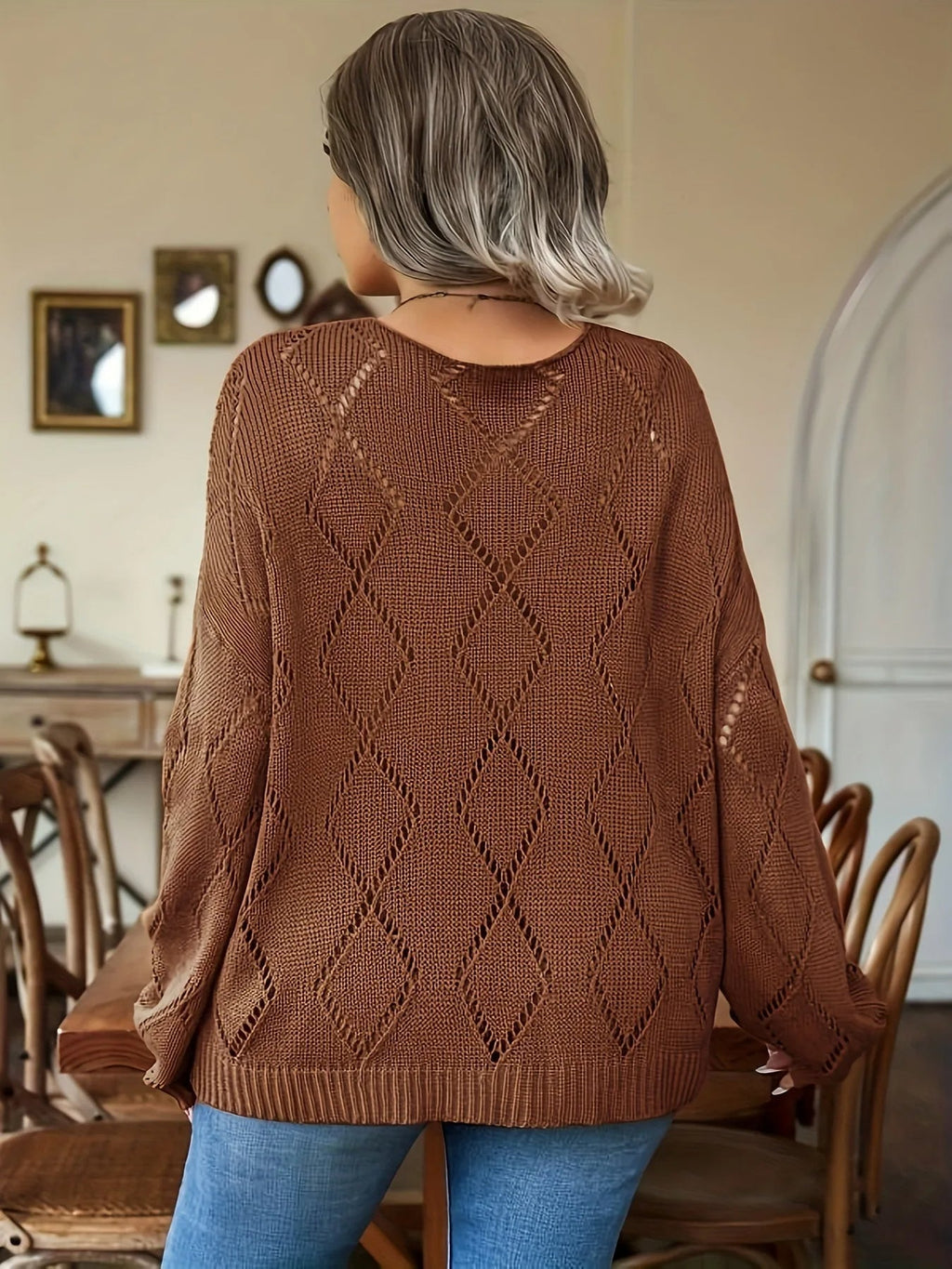 Women's Oversized Cable Sweater Long Sleeve Pullover