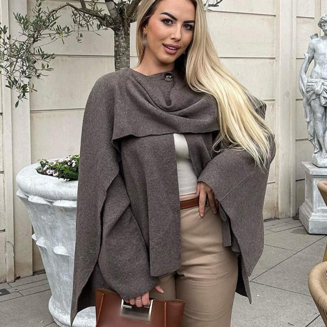 Women's Cape Coat with Wide Collar and Open Front
