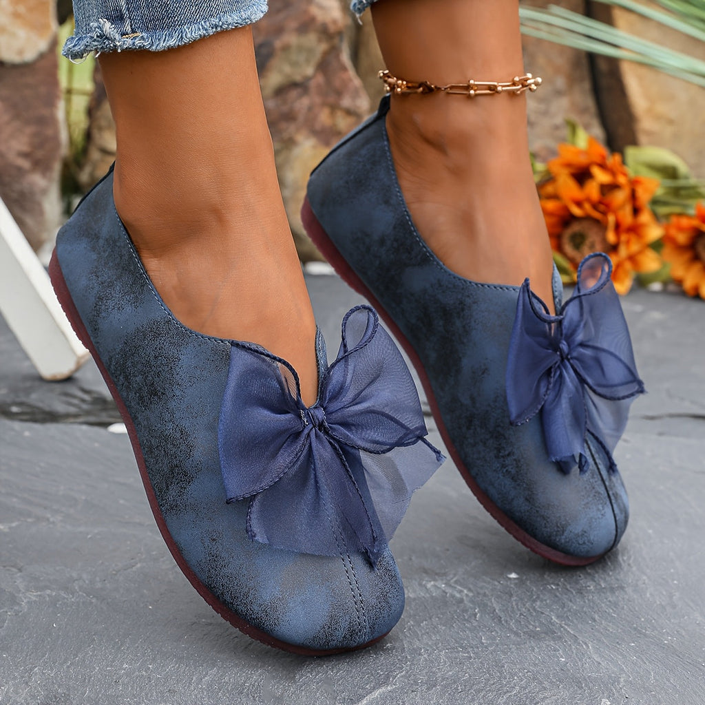 Women's Bow-Accent Slip-On Flats with Cushioned Sole