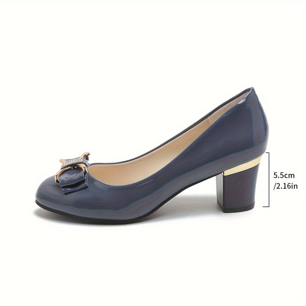 Women's Block Heel Pumps with Bow Detail Closed Toe