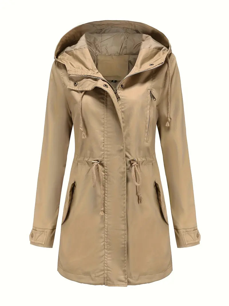 Women's Hooded Parka Jacket with Drawstring Waist