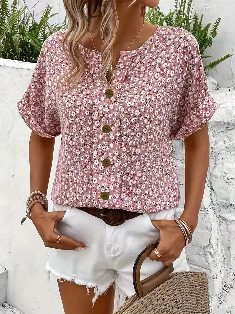 Katie | Women Summer Short Sleeve Button Top