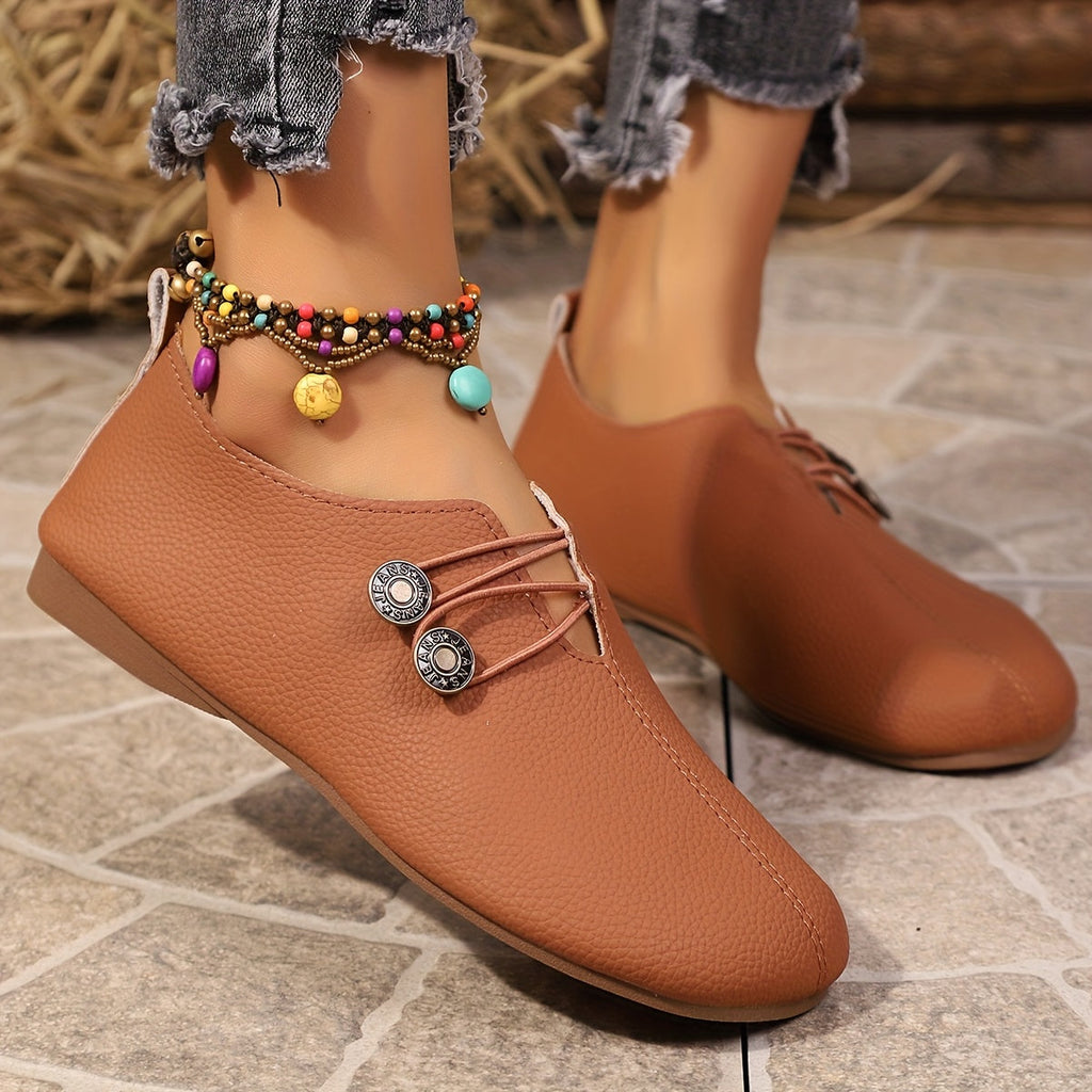 Women's Slip-On Loafers with Button Detail Low Heel