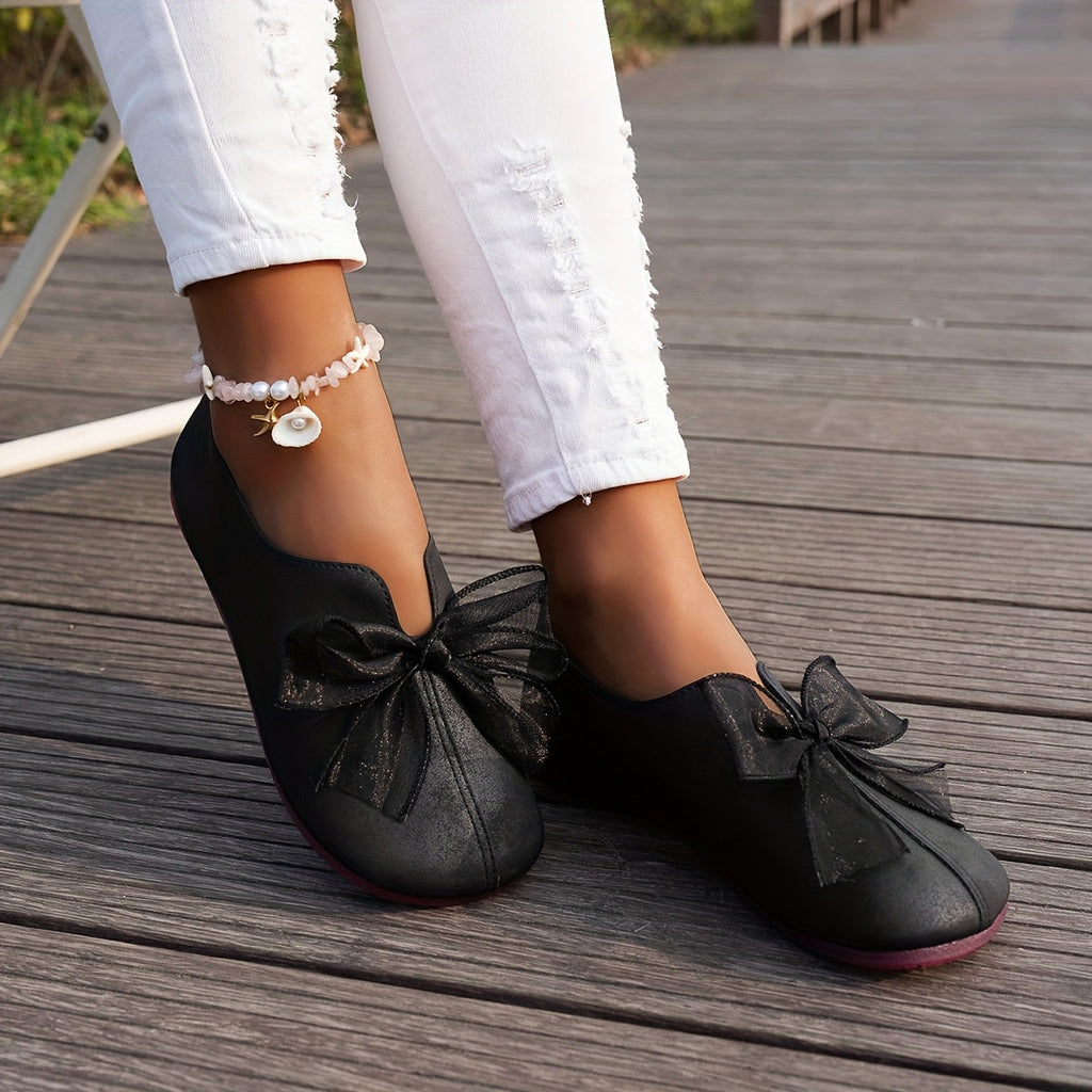 Women's Bow-Accent Slip-On Flats with Cushioned Sole