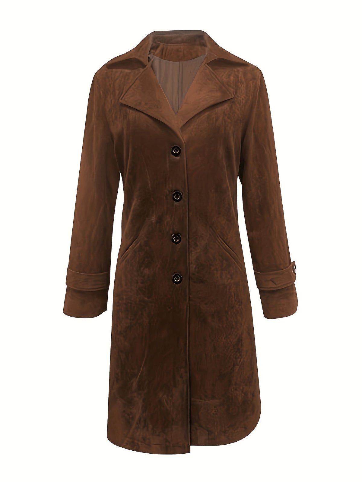 Women's Longline Button-Front Coat with Wide Lapel