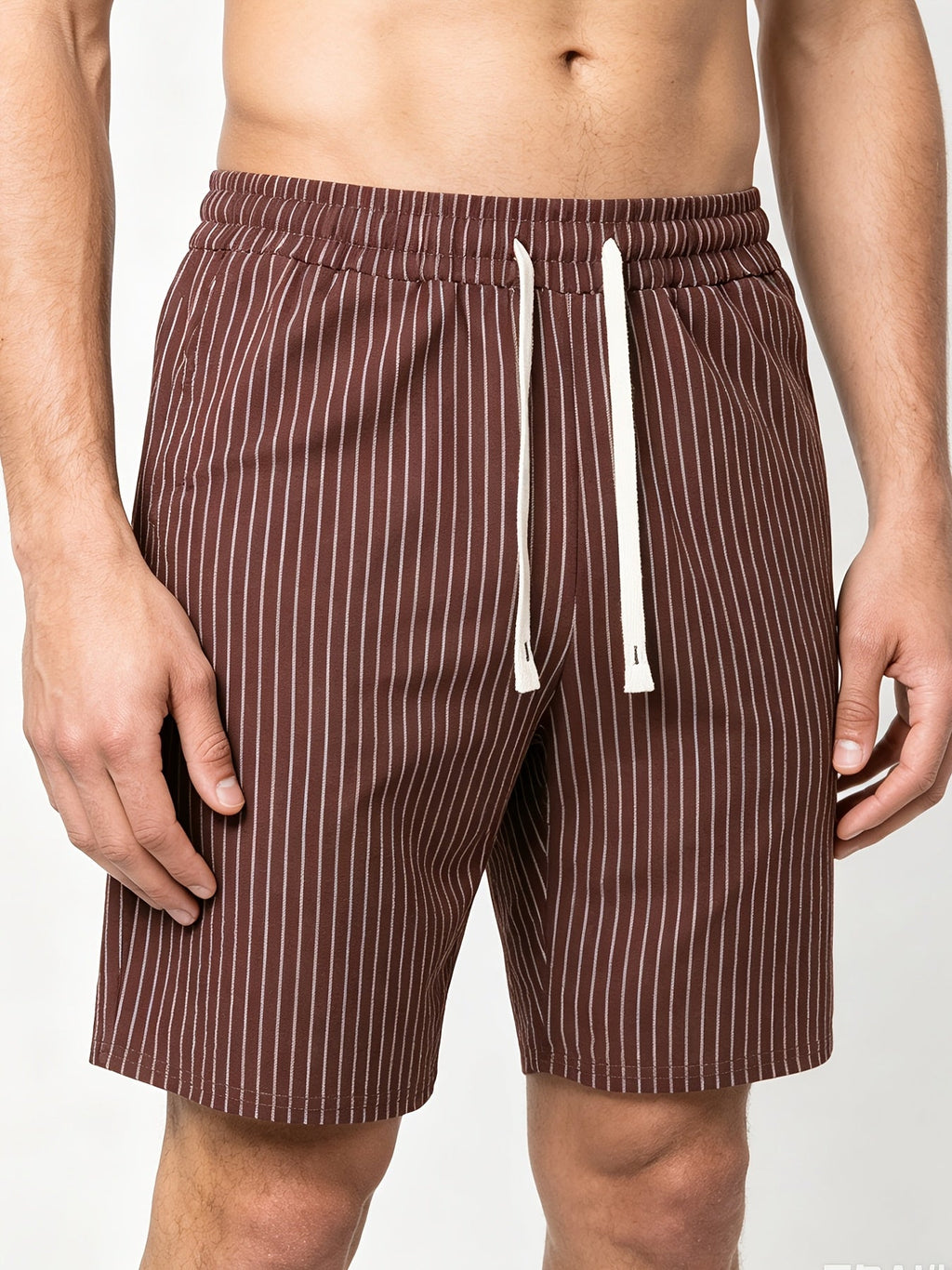 Montarello Men's Striped Linen-Look Drawstring Casual Shorts