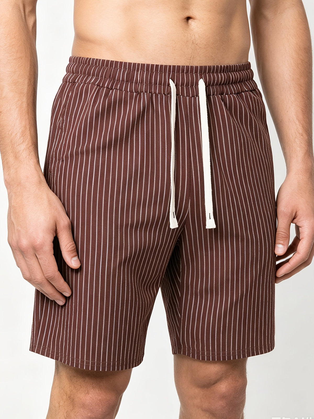 Montarello Men's Striped Linen-Look Drawstring Casual Shorts