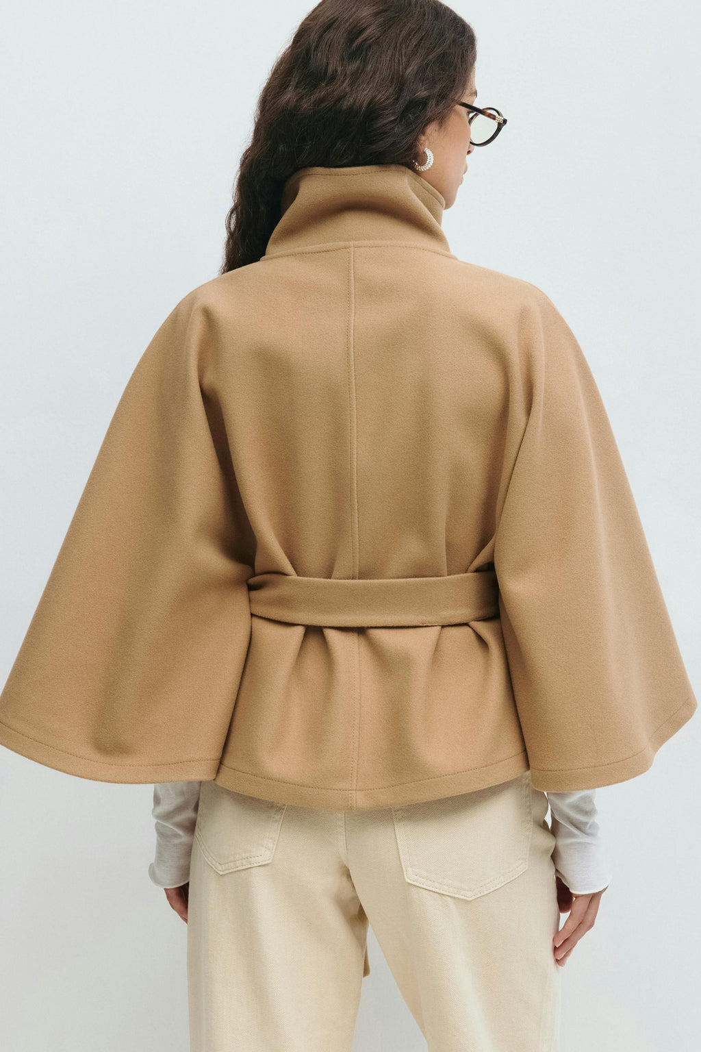 Montarello Women's Cape Coat High Collar Belted