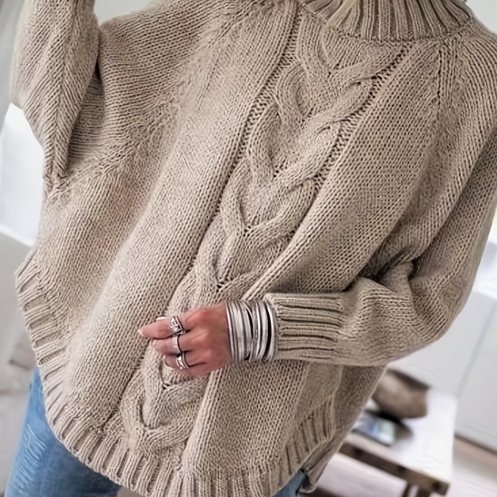 Women's Cable-Knit High-Neck Sweater Relaxed Fit