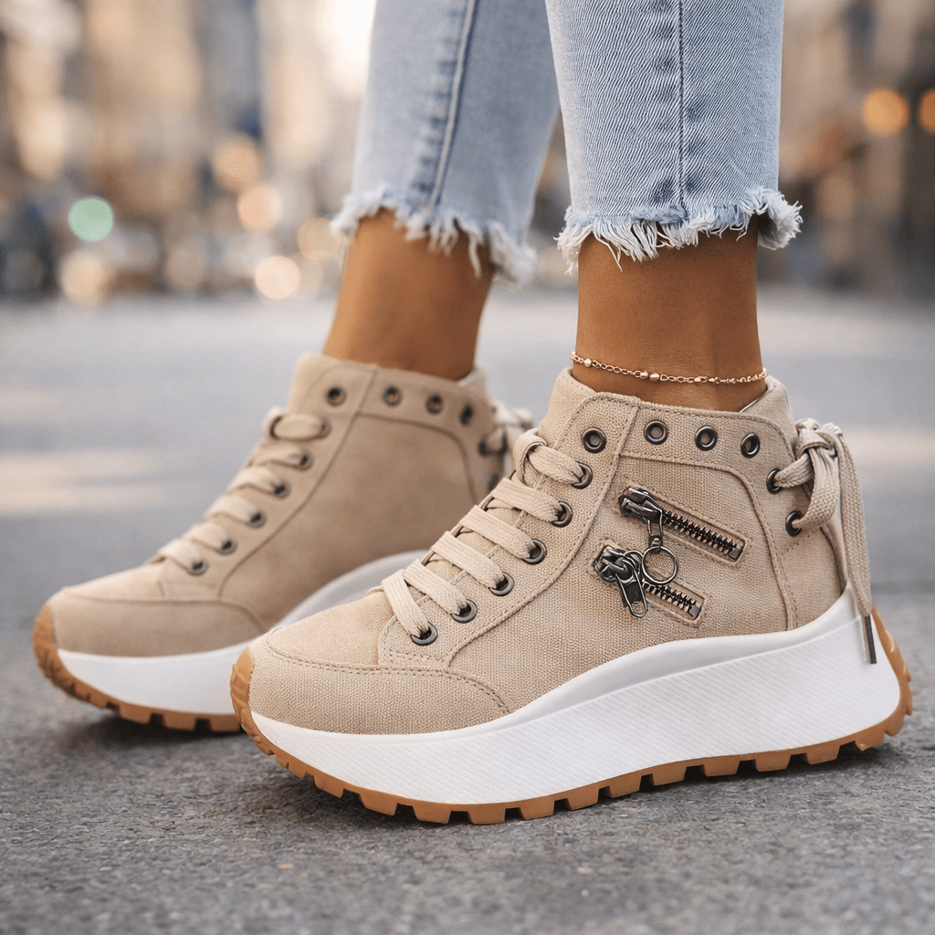 Women's High-Top Platform Sneakers Lace-Up Zipper Detail