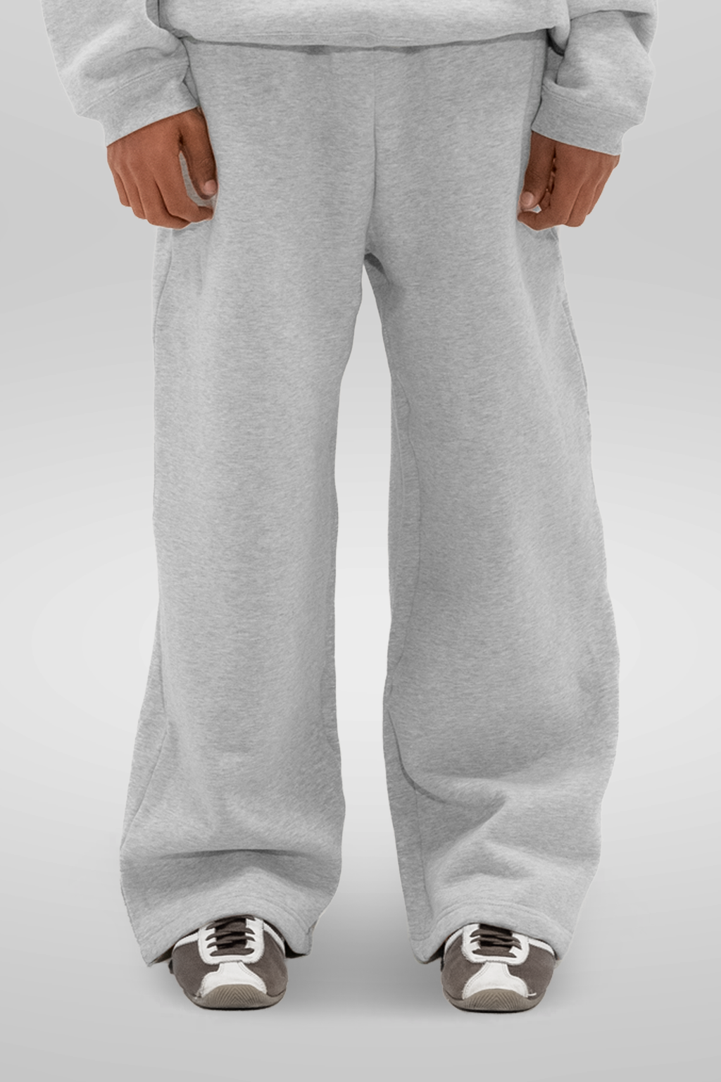 Men's Grey Fleece Sweatpants, Wide Leg, Full Length