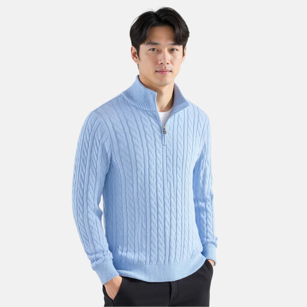 Men's Cable Knit Quarter-Zip Sweater, Long Sleeves, 5-Pack