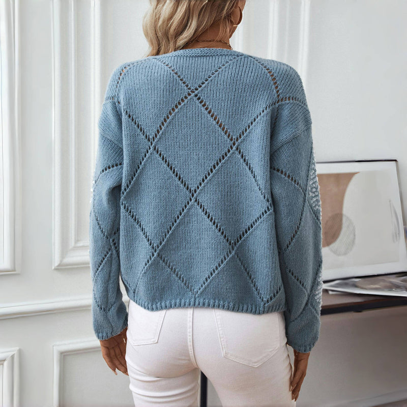 Women's Sequin Diamond Pattern Crew Neck Sweater
