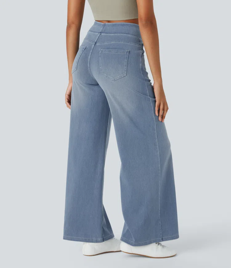 Women's High-Waisted Wide-Leg Jeans with Stretch Fit