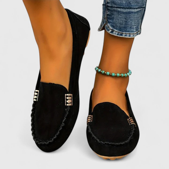 Women's Suede Loafers with Moccasin Stitching and Flat Rubber Sole