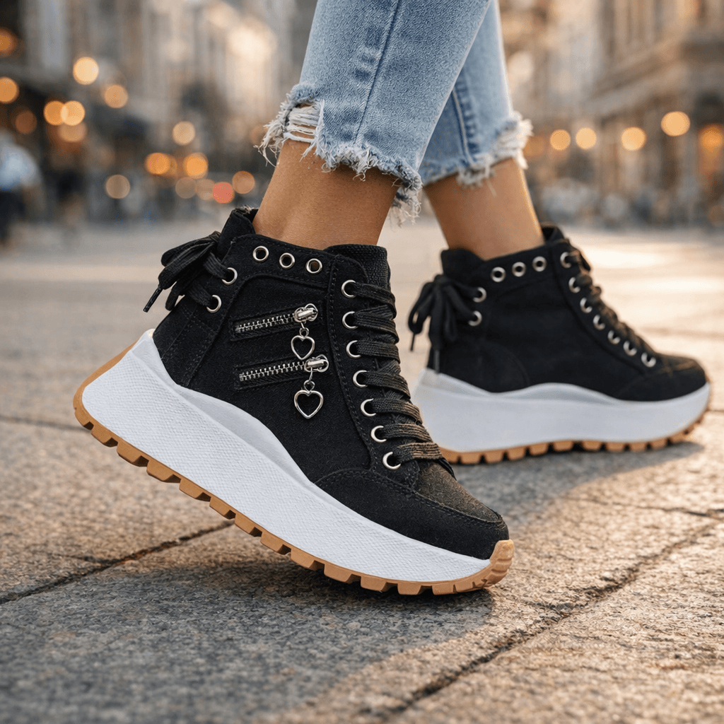 Women's High-Top Platform Sneakers Lace-Up Zipper Detail