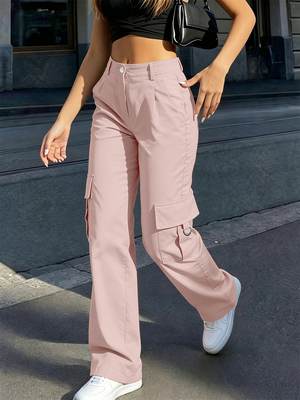 Women's High-Waisted Wide-Leg Cargo Pants with Pockets