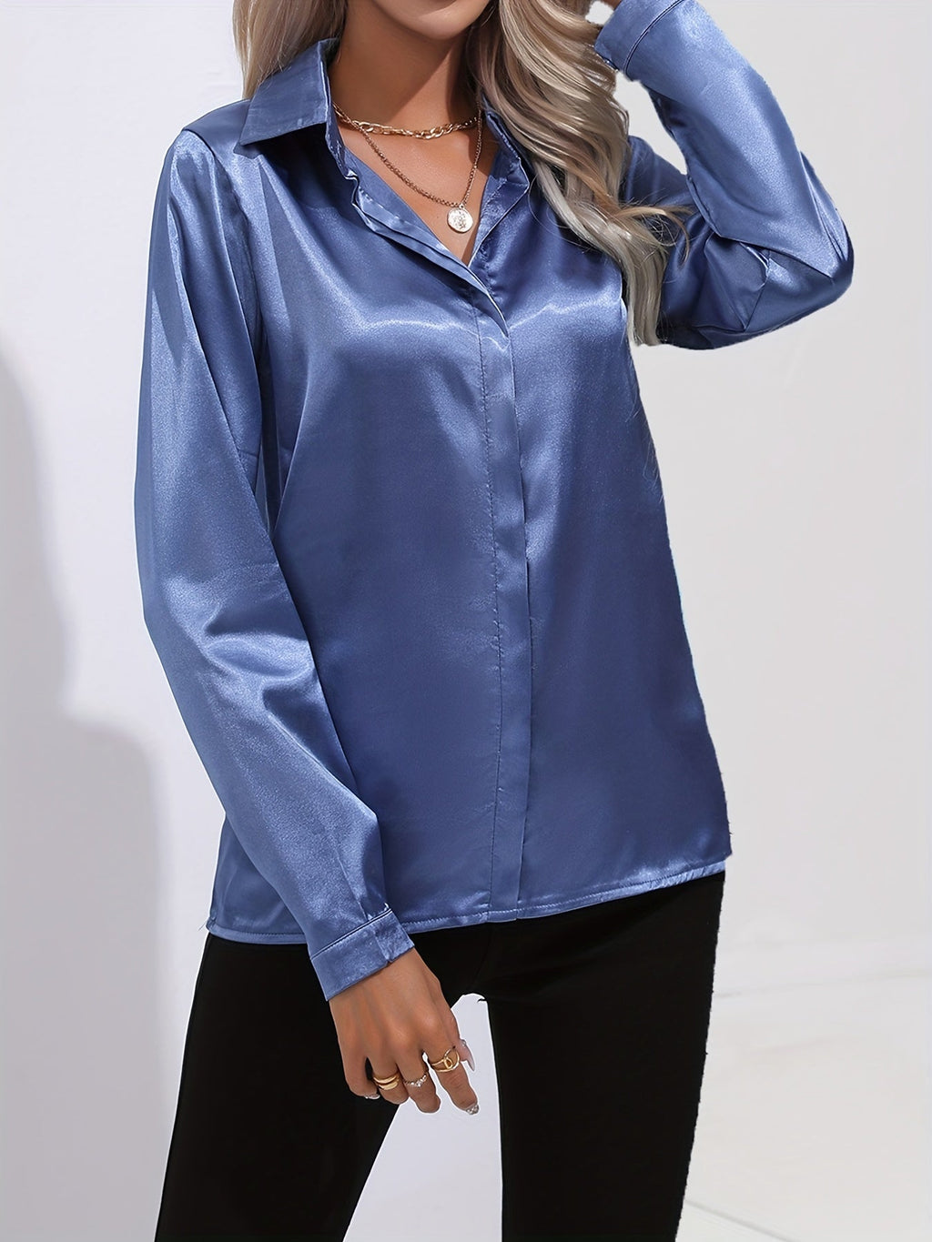 Sarah | Women’s Button Down Long Sleeve Satin Blouses
