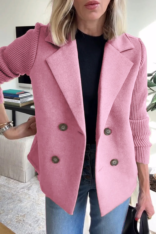 Women's Double-Breasted Blazer, Notched Lapels, Ribbed Sleeves
