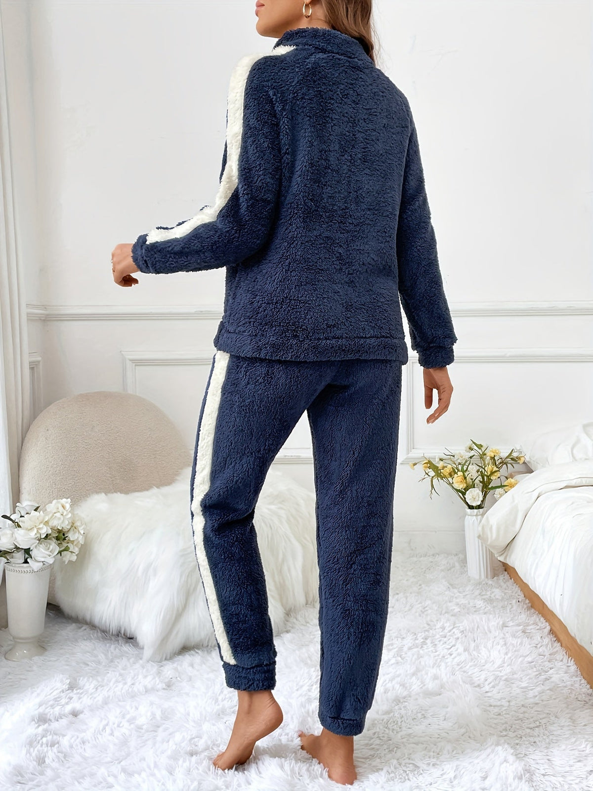 Women's Fleece Lounge Set Half-Zip Pullover with Joggers