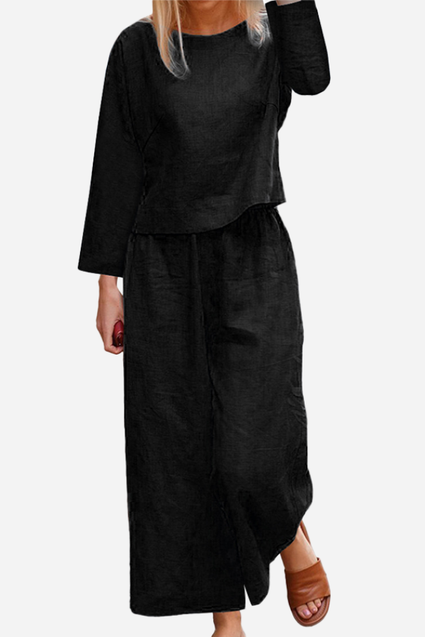 Women's Layered Linen Top Wide-Leg Pants Two-Piece Set