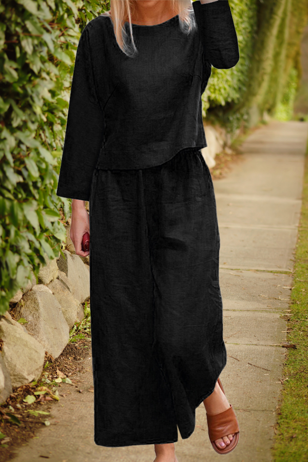 Women's Layered Linen Top Wide-Leg Pants Two-Piece Set