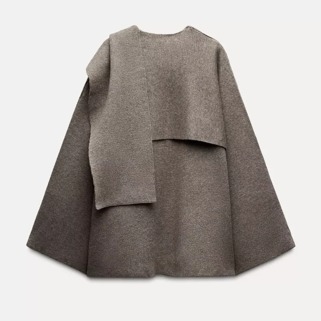 Women's Cape Coat with Wide Collar and Open Front