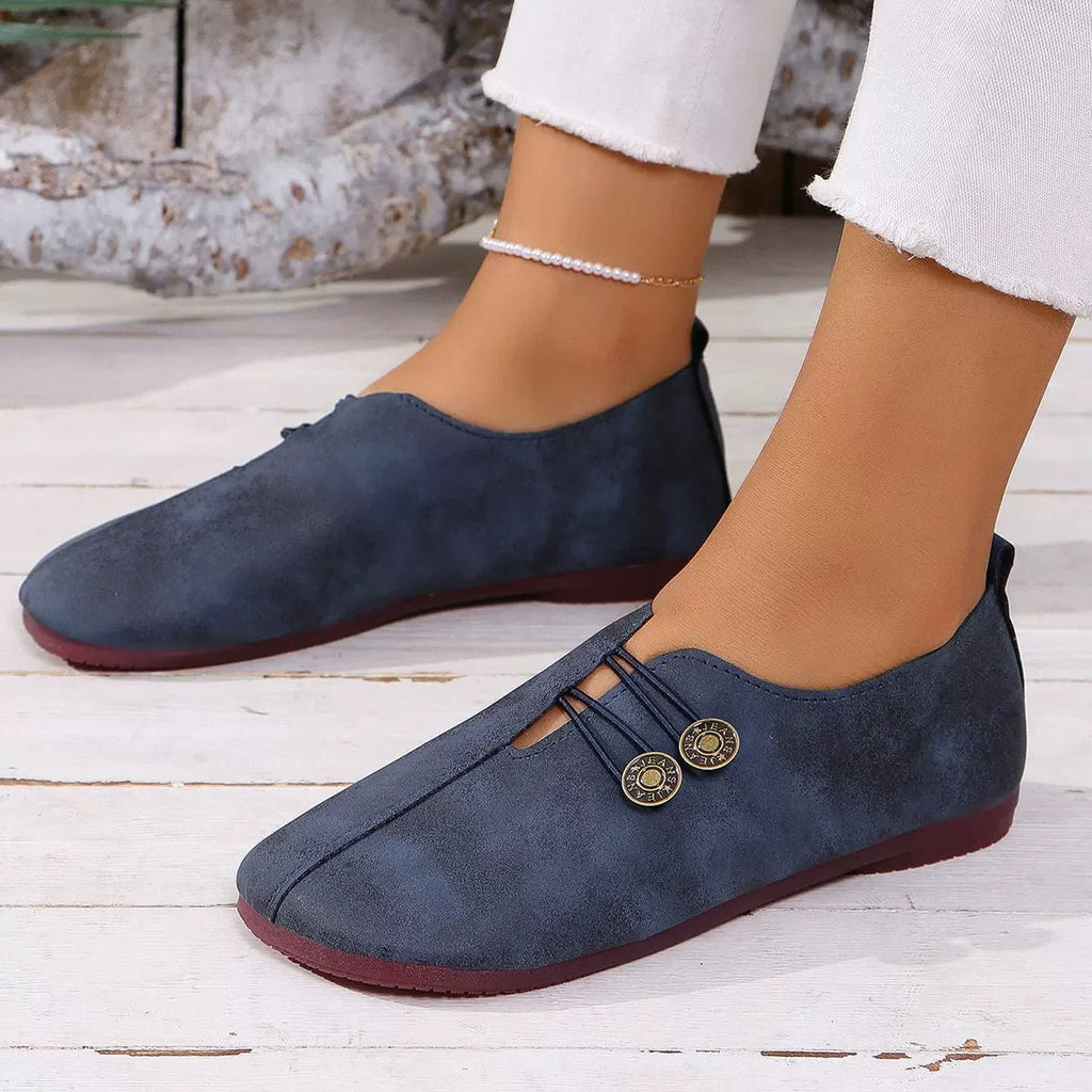 Women's Round-Toe Slip-On Loafers with Button Detail