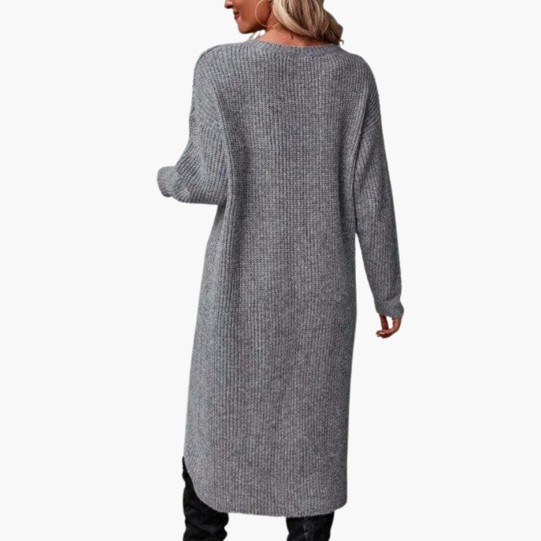 Women’s Sweater Dress with Long Sleeves and Asymmetrical Hem