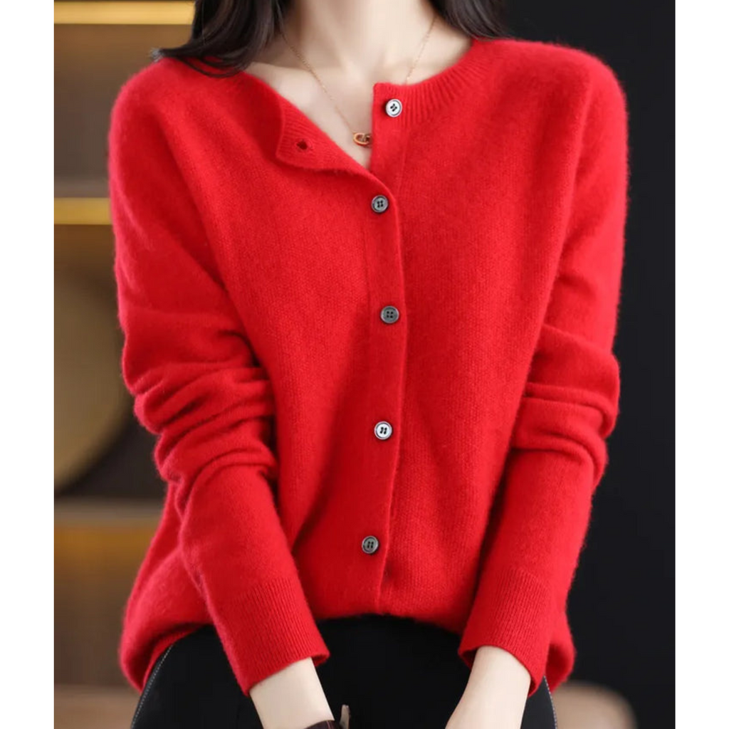 Women's Button-Front Cardigan with Ribbed Trim
