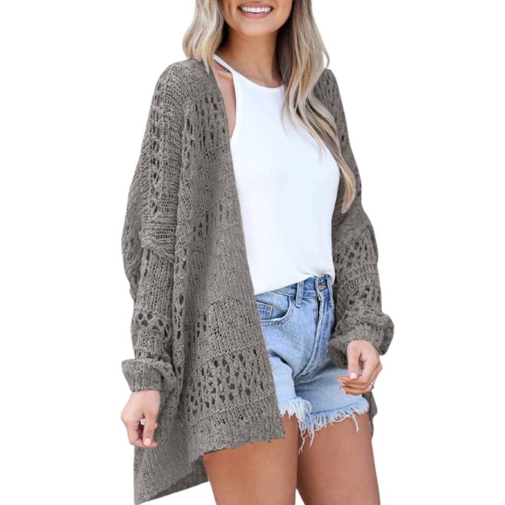 Women's Oversized Cardigan with Open-Knit Design and Lightweight Fabric