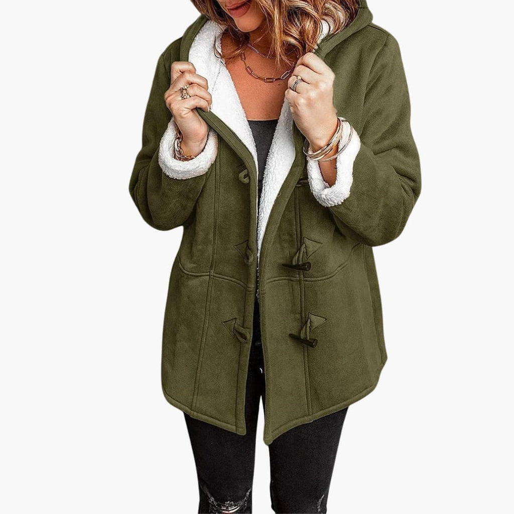 Women's Hooded Toggle Coat with Sherpa Lining