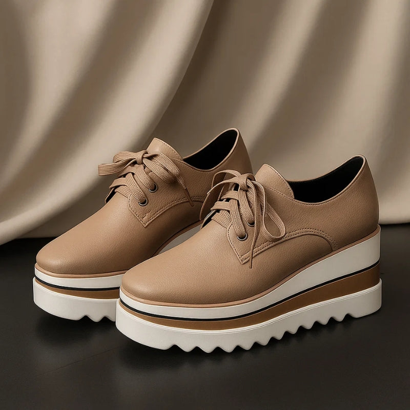 Women's Platform Oxford Shoes with Lace-Up Upper and Wedge Sole