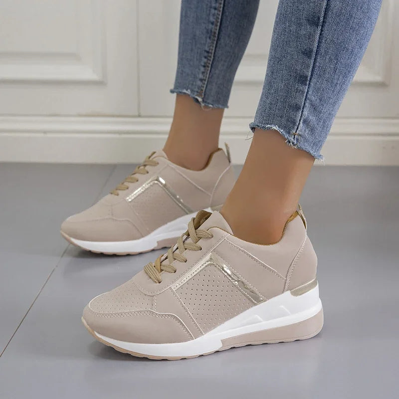 Women's Platform Wedge Sneakers with Lace-Up Closure