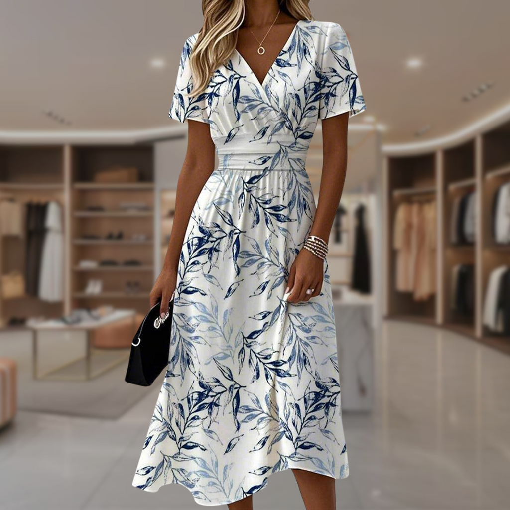 Women's Floral Dress with Flattering Wrap Top and Softly Draped Skirt