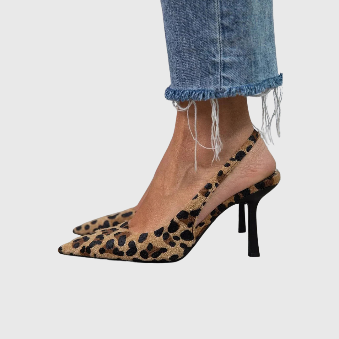 Women's Leopard Slingback Heels with Pointed Toe