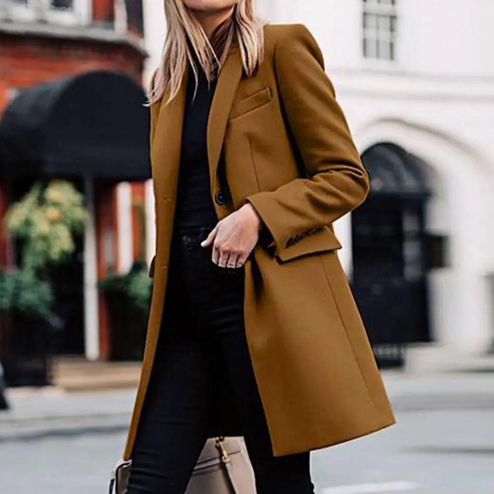 Women's Knee-Length Blazer Coat with Notch Lapel