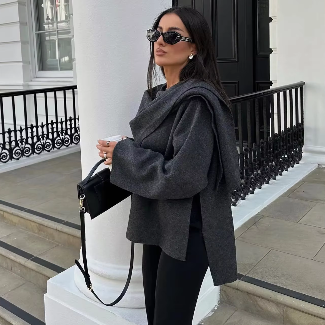 Women's Cape Coat with Wide Collar and Open Front